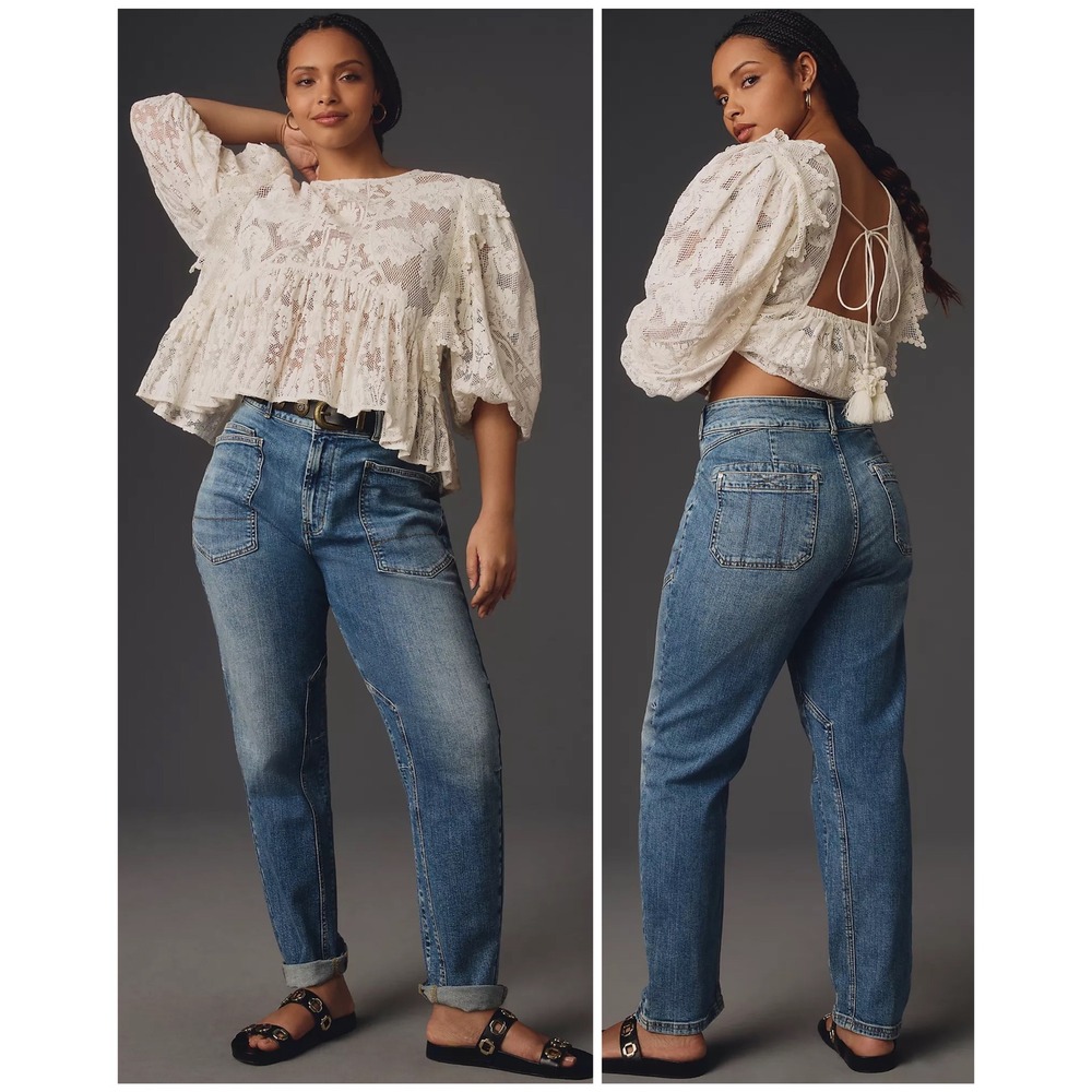 Pilcro The Wanderer Mid-Rise Relaxed Jeans Women 33 Blue Utility Anthropologie